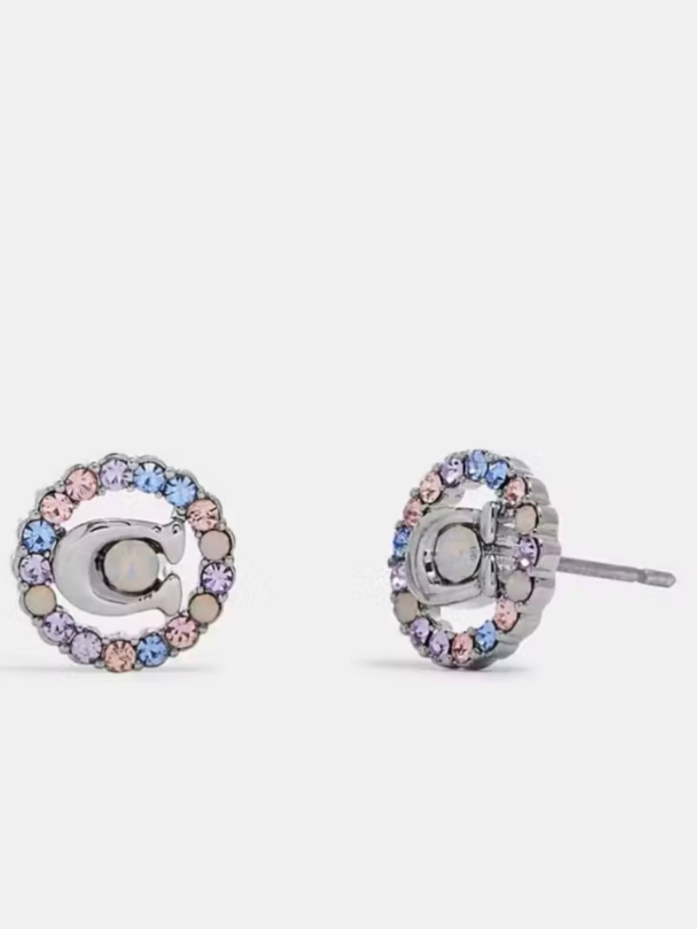 COACH Silver Tone Pave Open Halo Studs Earings